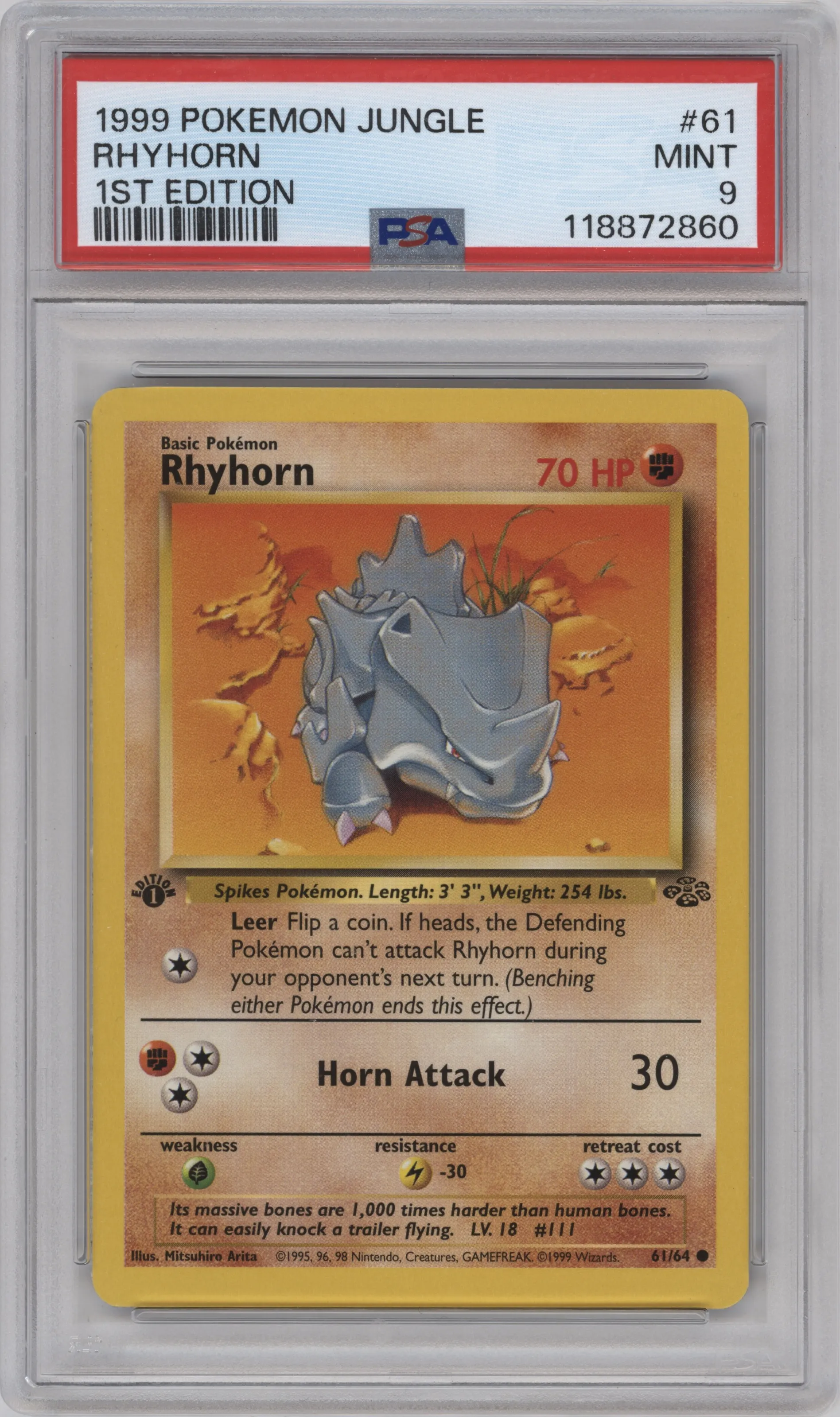 1999 Pokemon Jungle Rhyhorn #61 PSA 9