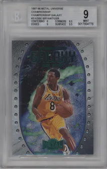 Kobe Bryant from the 1997-98 Metal Universe Championship set graded by Beckett and given an overall grade of 9.