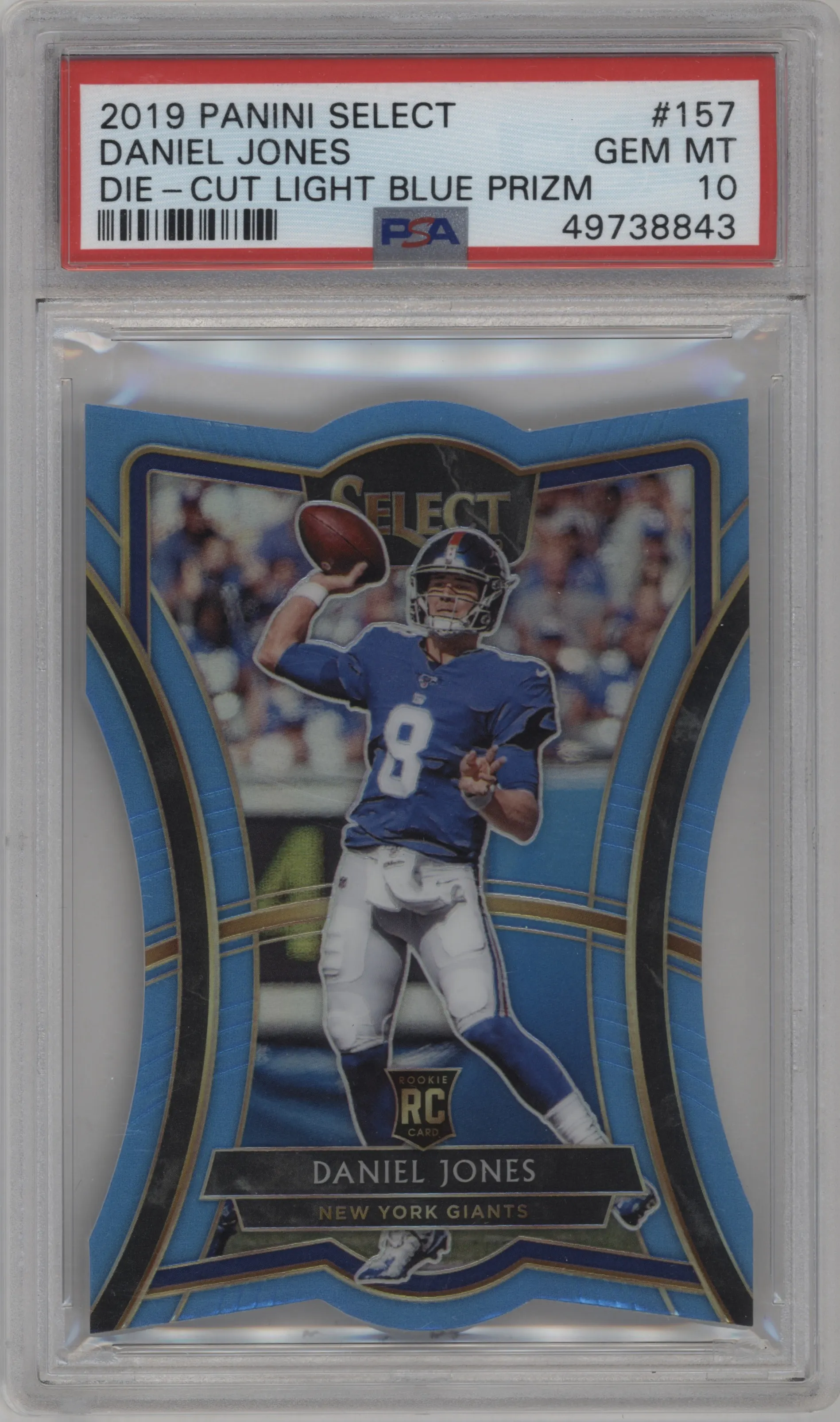 2019 Panini Select Pre.Lvl. Daniel Jones Die-Cut Light Blue PSA 10
