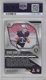 Brock Bowers from the 2024 Panini Prizm set featuring a Red White Blue Prizm parallel graded by PSA and given an overall grade of 9.