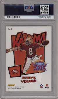 Steve Young from the 2025 Panini Absolute set featuring a Gold parallel graded by PSA and given an overall grade of 9.