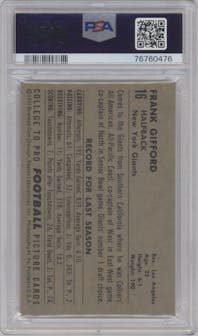 Frank Gifford from the 1952 Bowman Large set graded by PSA and given an overall grade of 5.