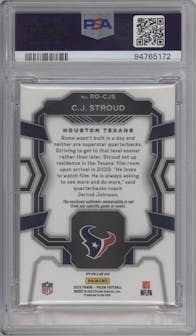 C.J. Stroud from the 2023 Panini Prizm set featuring a Pink parallel graded by PSA and given an overall grade of 10.