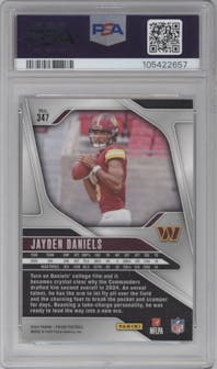 Jayden Daniels from the 2024 Panini Prizm set graded by PSA and given an overall grade of 10.