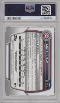 Matt Shaw from the 2023 Bowman Draft set featuring a Black Refractor parallel graded by PSA and given an overall grade of 10.