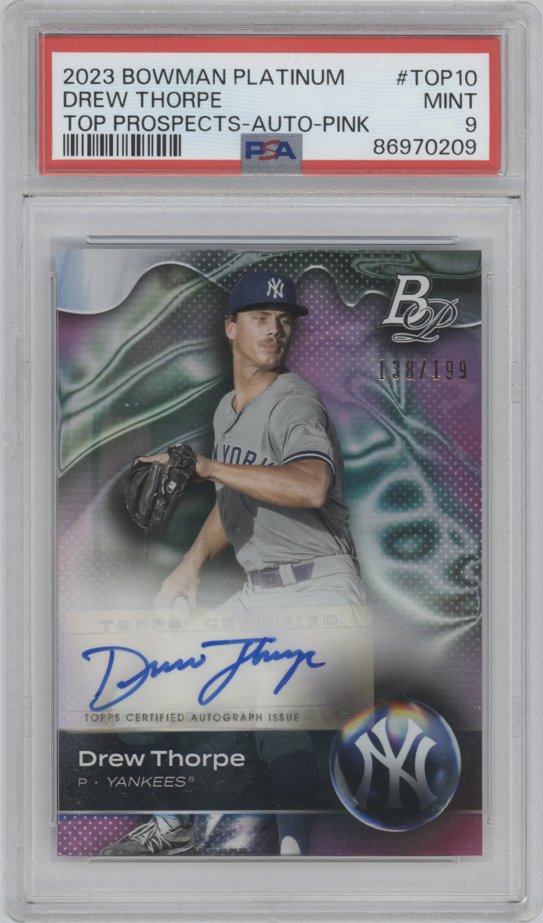 2023 Bowman Platinum Top Pros.Auto Drew Thorpe Pink PSA 9