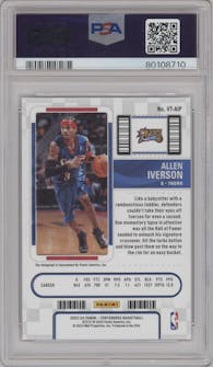 Allen Iverson from the 2022-23 Panini Contenders set featuring a The Finals parallel graded by PSA and given an overall grade of 9.