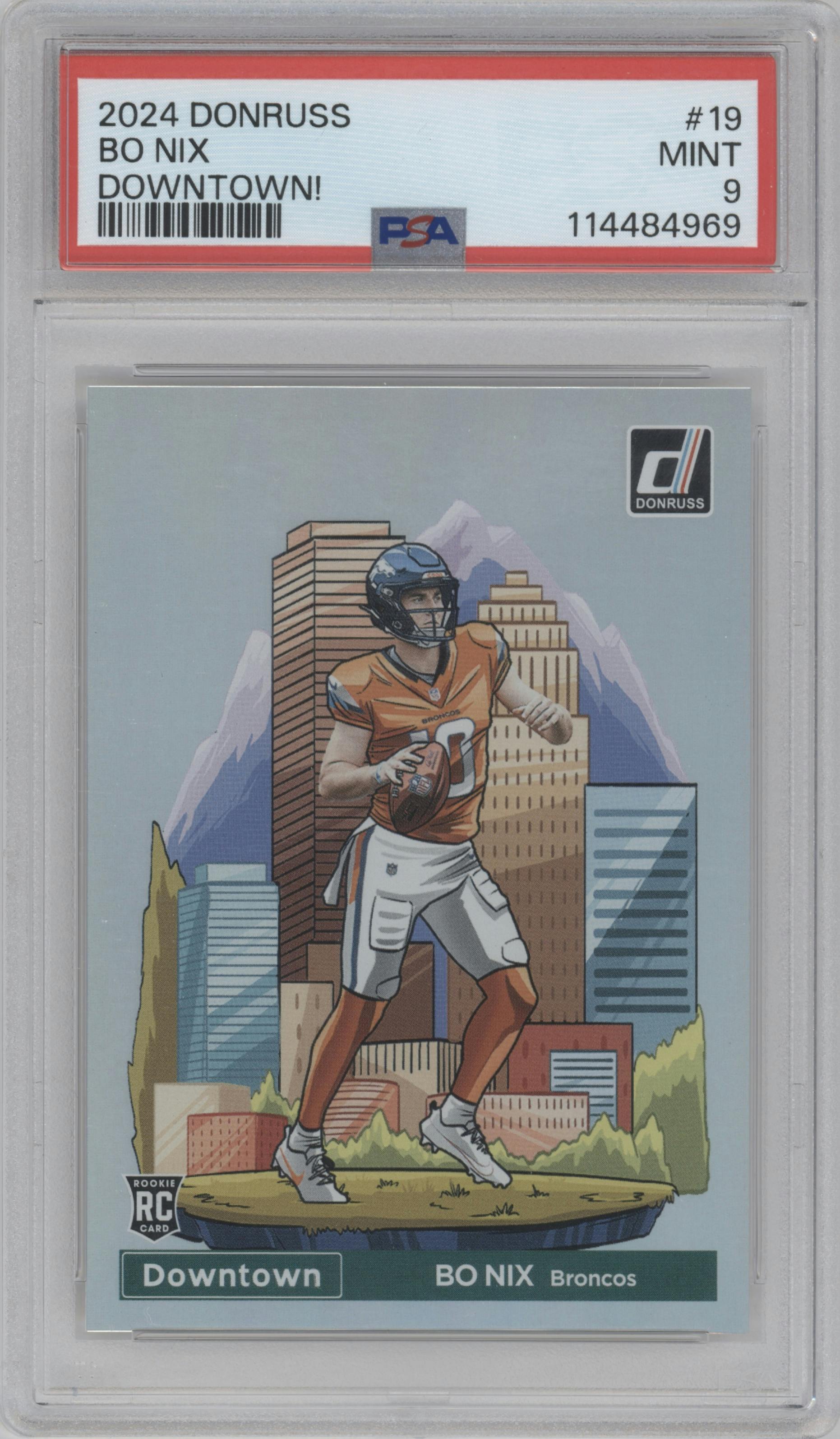 Bo Nix from the 2024 Donruss set graded by PSA and given an overall grade of 9.