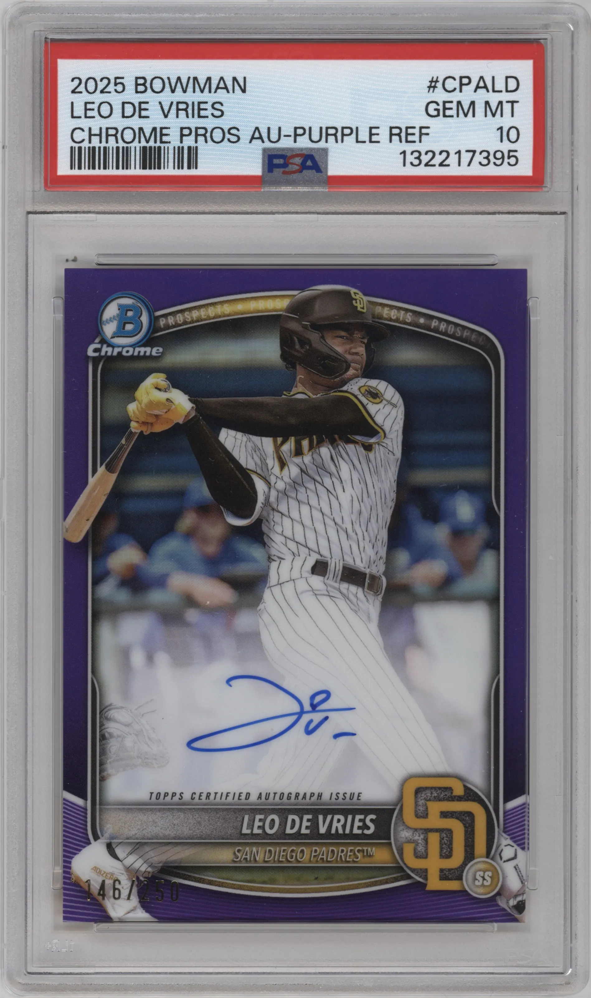 2025 Bowman Chr.Pros.AU Leo De Vries Purple Refractor PSA 10