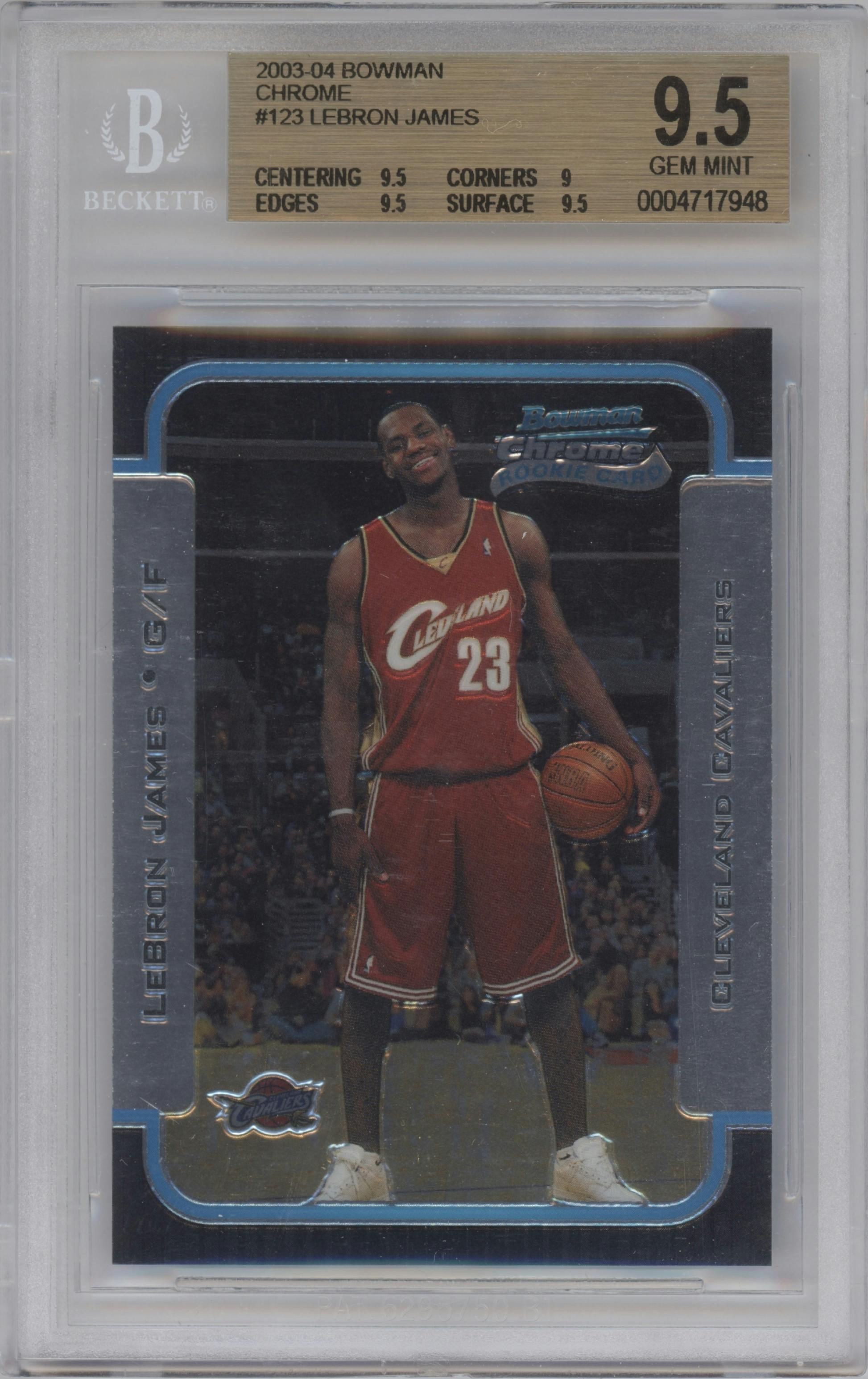 LeBron James from the 2003-04 Bowman set graded by Beckett and given an overall grade of 9.5.