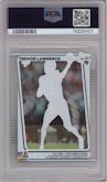 Trevor Lawrence from the 2021 Panini Clearly Donruss set featuring a Blue parallel graded by PSA and given an overall grade of 9.
