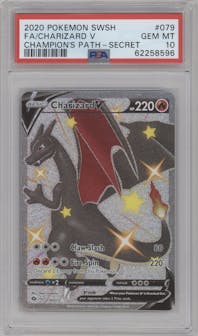 Charizard V from the 2020 Pokemon SWSH set graded by PSA and given an overall grade of 10.