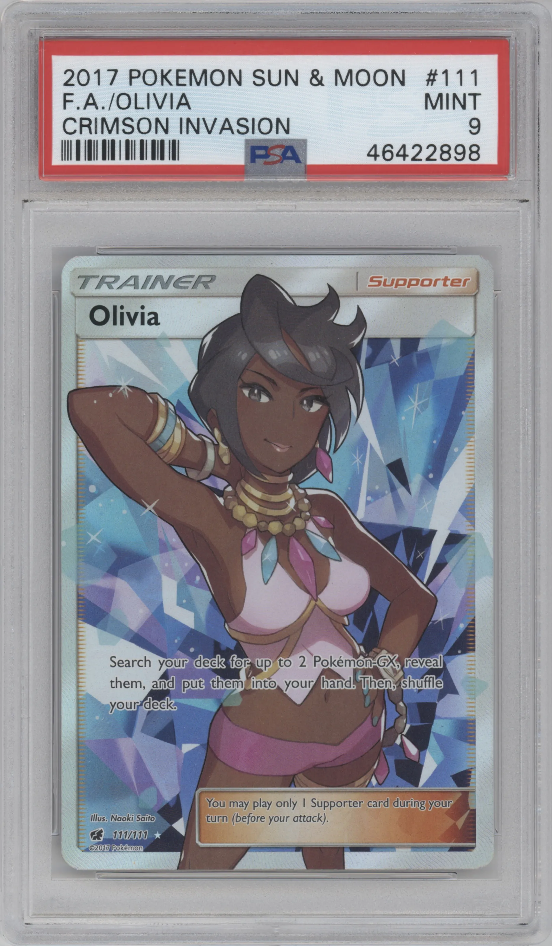 2017 Pokemon S&M Crimson Invasion Olivia PSA 9