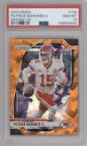 Patrick Mahomes II from the 2024 Panini Prizm set featuring a Orange Ice parallel graded by PSA and given an overall grade of 10.