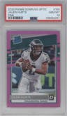 Jalen Hurts from the 2020 Panini Donruss Optic set featuring a Pink parallel graded by PSA and given an overall grade of 10.