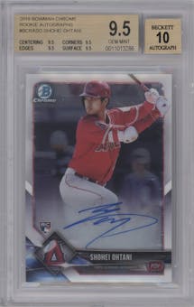 Shohei Ohtani from the 2018 Bowman Chrome set graded by Beckett and given an overall grade of 9.5.