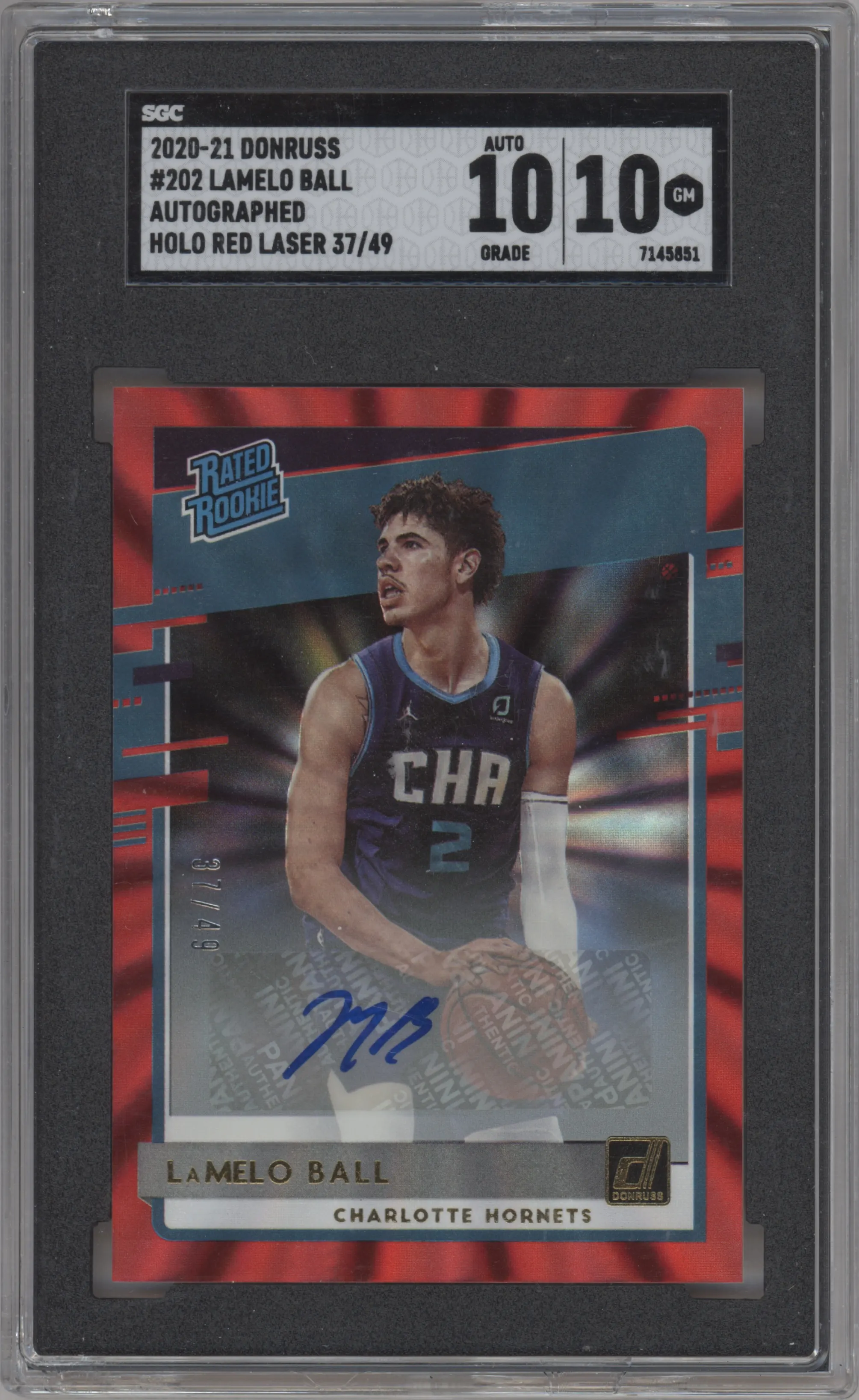 2020 Panini Donruss Rated Rookie Sig. LaMelo Ball Red Laser SGC 10