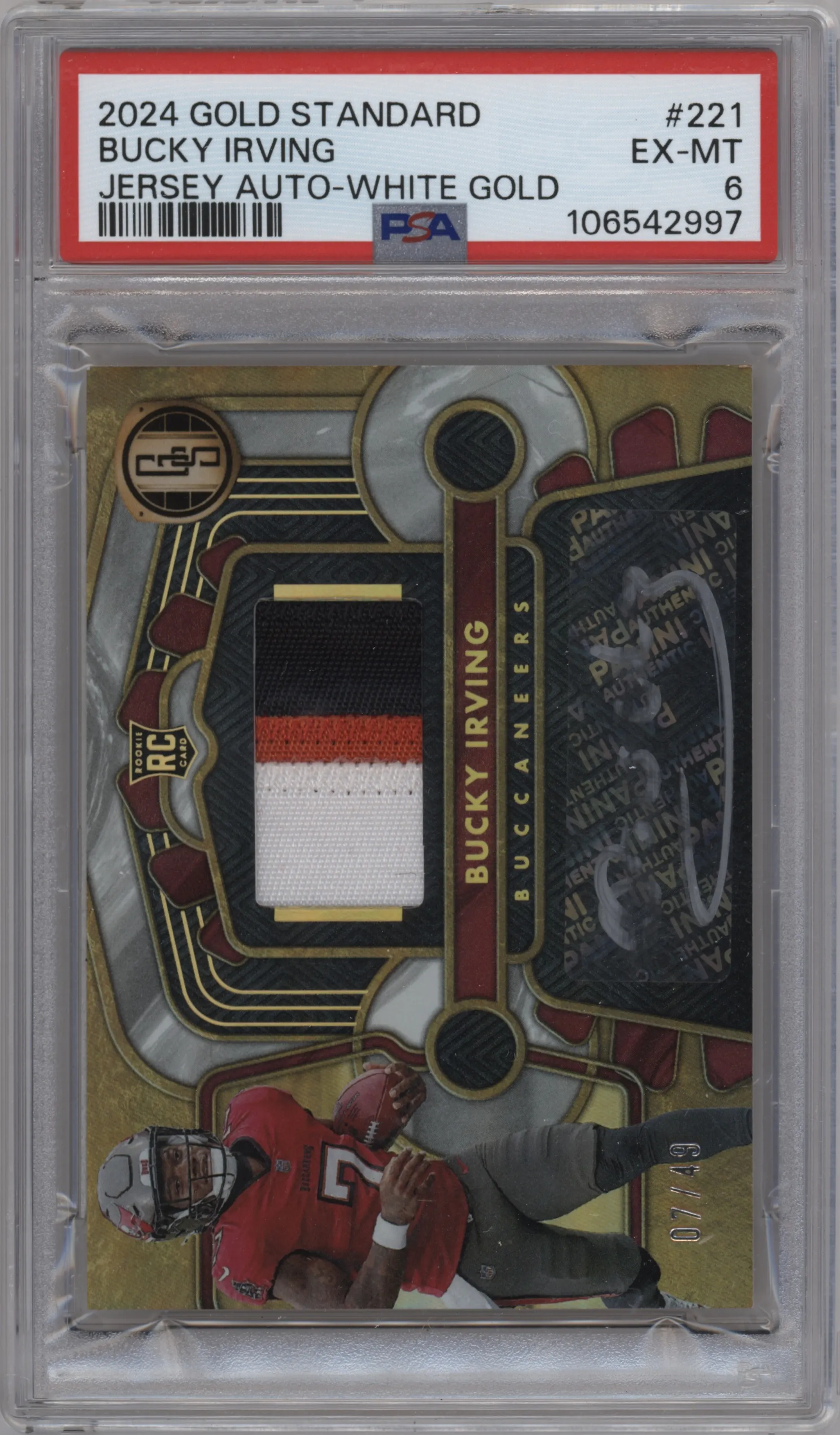 2024 Panini Gold Standard Rke.Jrsy.Auto Bucky Irving White Gold PSA 6