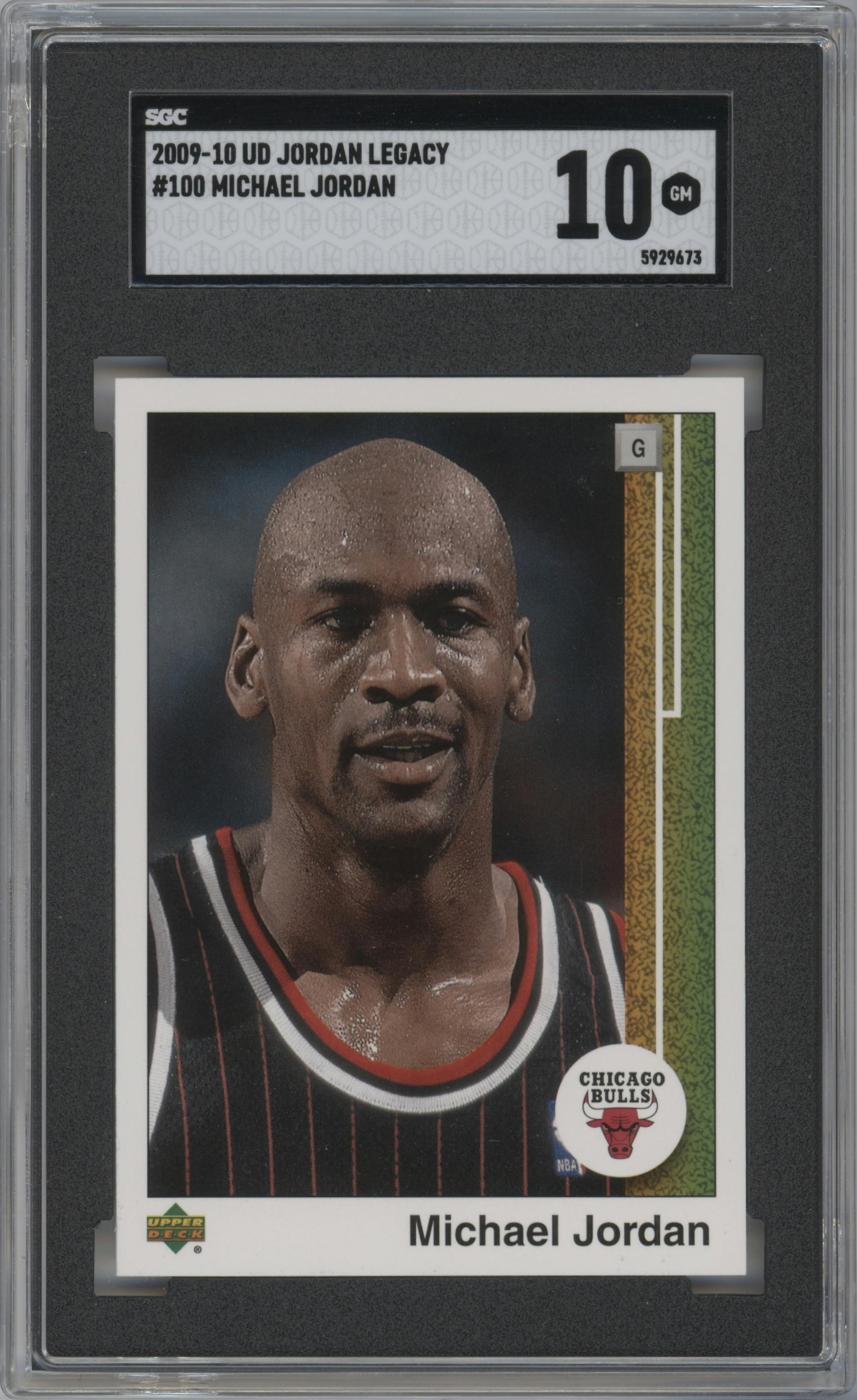 Michael Jordan from the 2009-10 Upper Deck Michael Jordan Legacy Collection Hall of Fame Edition set graded by SGC and given an overall grade of 10.