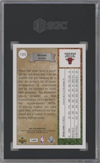 Michael Jordan from the 2009-10 Upper Deck Michael Jordan Legacy Collection Hall of Fame Edition set graded by SGC and given an overall grade of 10.