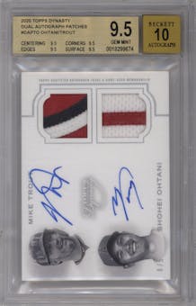 Mike Trout/Shohei Ohtani from the 2020 Topps Dynasty set graded by Beckett and given an overall grade of 9.5.