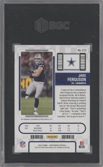Jake Ferguson from the 2022 Panini Contenders set featuring a Cracked Ice parallel graded by SGC and given an overall grade of 10.