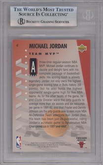 Michael Jordan from the 1992-93 Upper Deck MVP Holograms set graded by Beckett and given an overall grade of 9.
