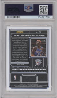 Shai Gilgeous-Alexander from the 2022-23 Panini One and One set featuring a Gold parallel graded by PSA and given an overall grade of 10.