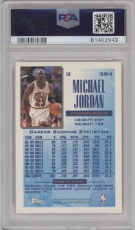 Michael Jordan from the 1993-94 Topps set featuring a Gold parallel graded by PSA and given an overall grade of 9.