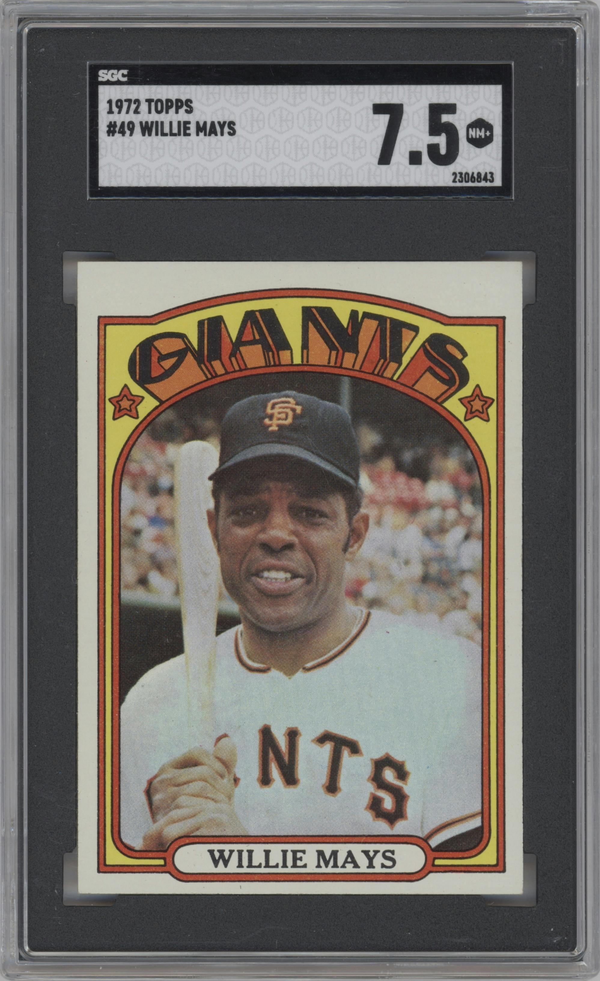 Willie Mays from the 1972 Topps set graded by SGC and given an overall grade of 7.5.