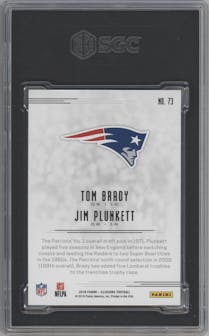 Tom Brady/Jim Plunkett from the 2018 Panini Illusions set featuring a Trophy Collection Gold parallel graded by SGC and given an overall grade of 9.5.