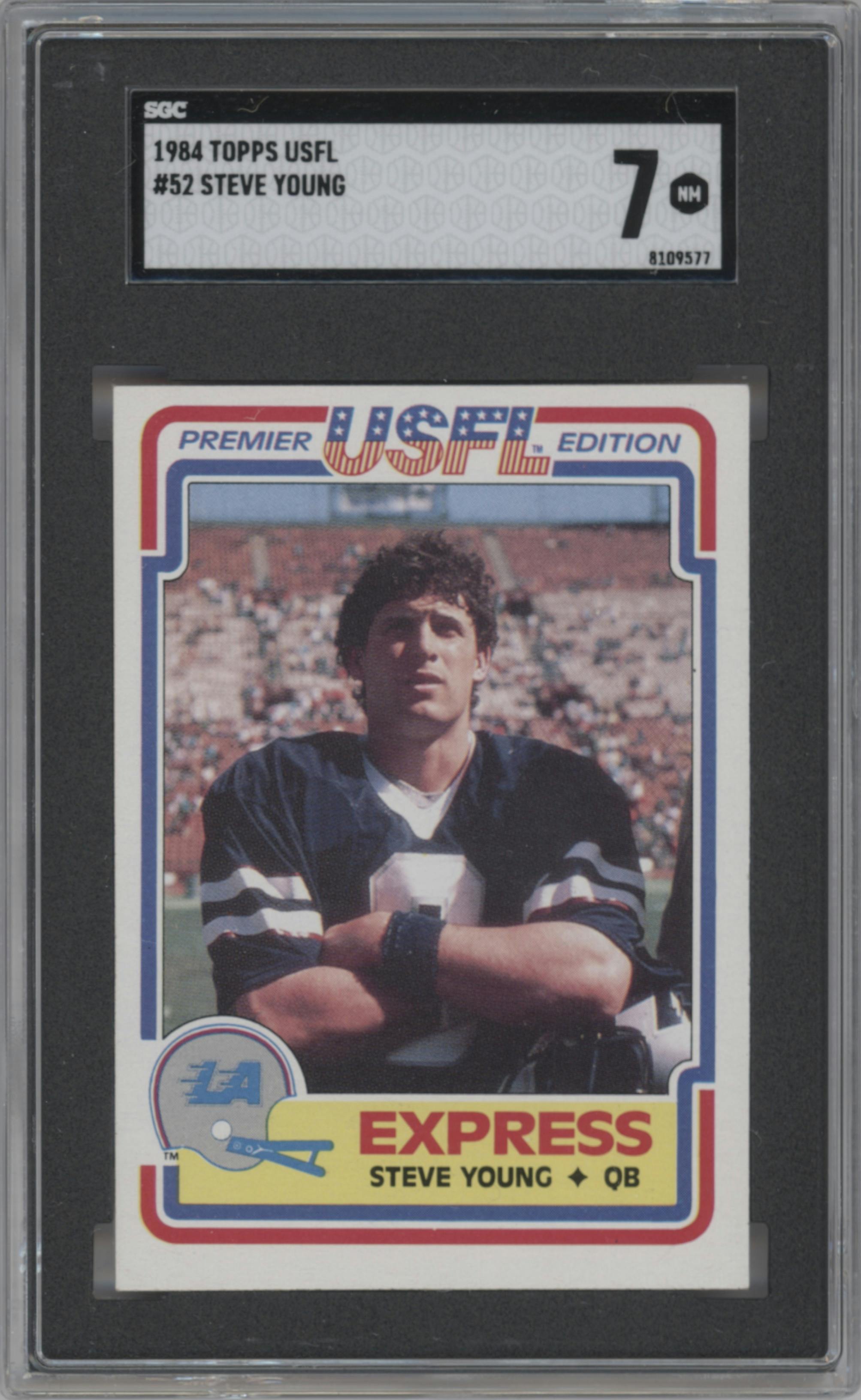 Steve Young from the 1984 Topps USFL set graded by SGC and given an overall grade of 7.