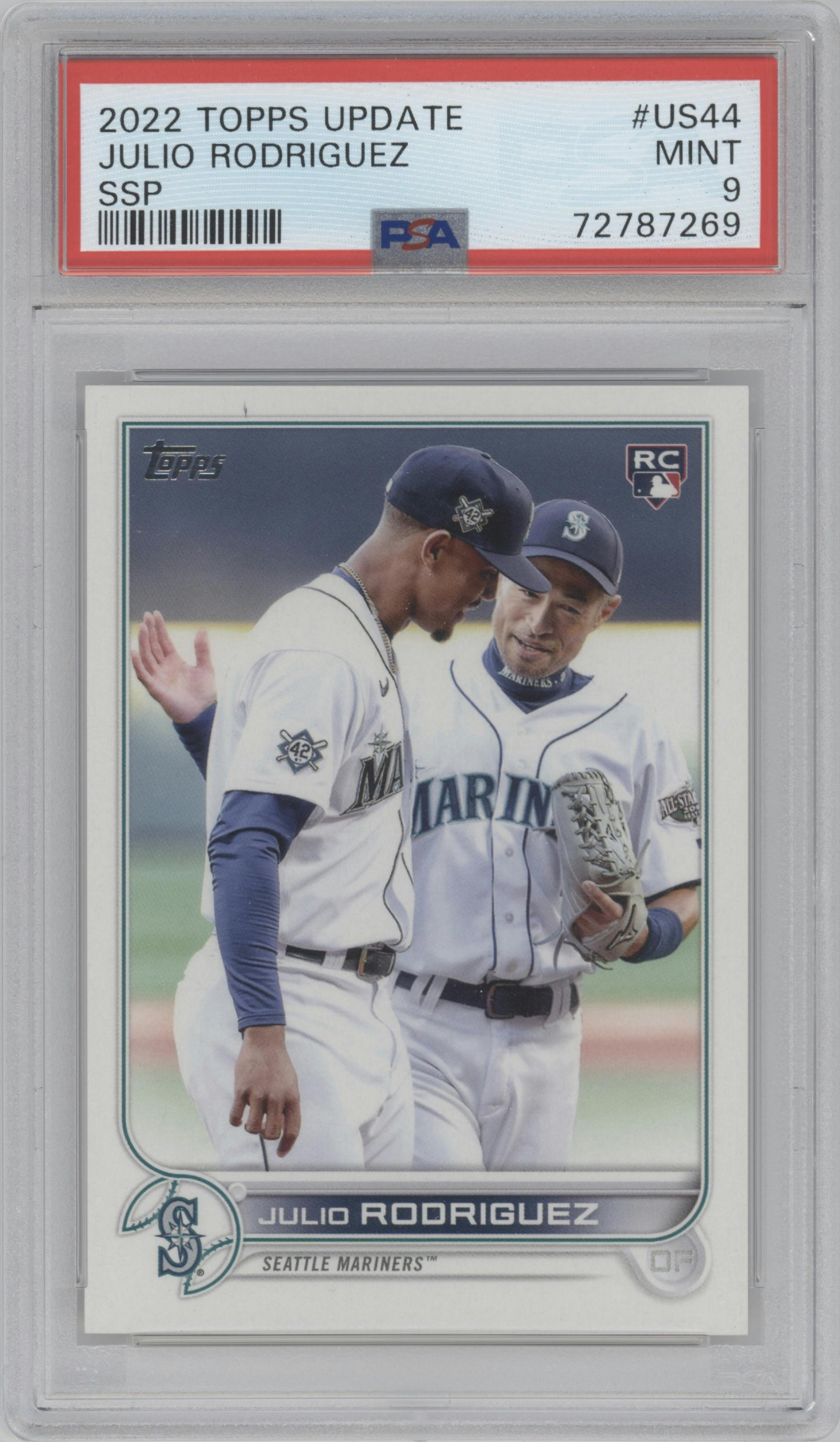 Julio Rodriguez from the 2022 Topps Update  set graded by PSA and given an overall grade of 9.