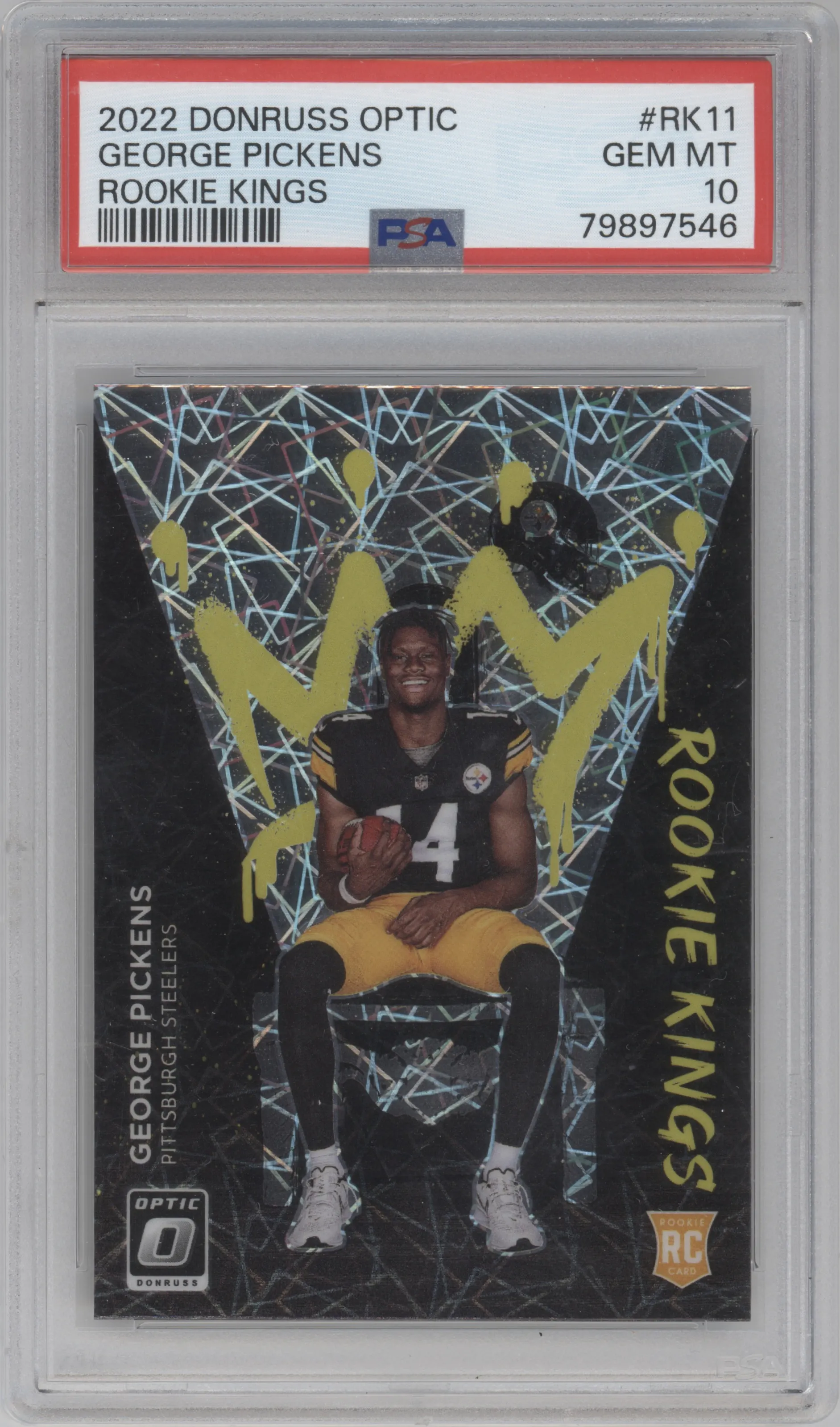 George Pickens from the 2022 Panini Donruss Optic set graded by PSA and given an overall grade of 10.