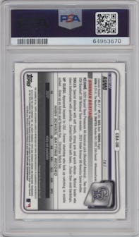 Drew Romo from the 2020 Bowman Draft set featuring a Blue Refractor parallel graded by PSA and given an overall grade of 9.