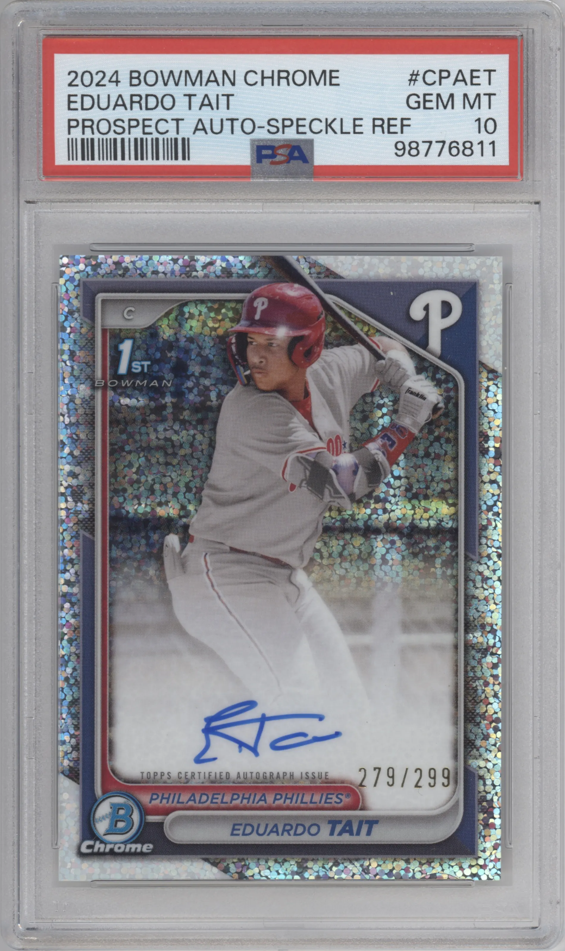 2024 Bowman Chrome Chr.Pros.Auto Eduardo Tait Speckle Refractor PSA 10