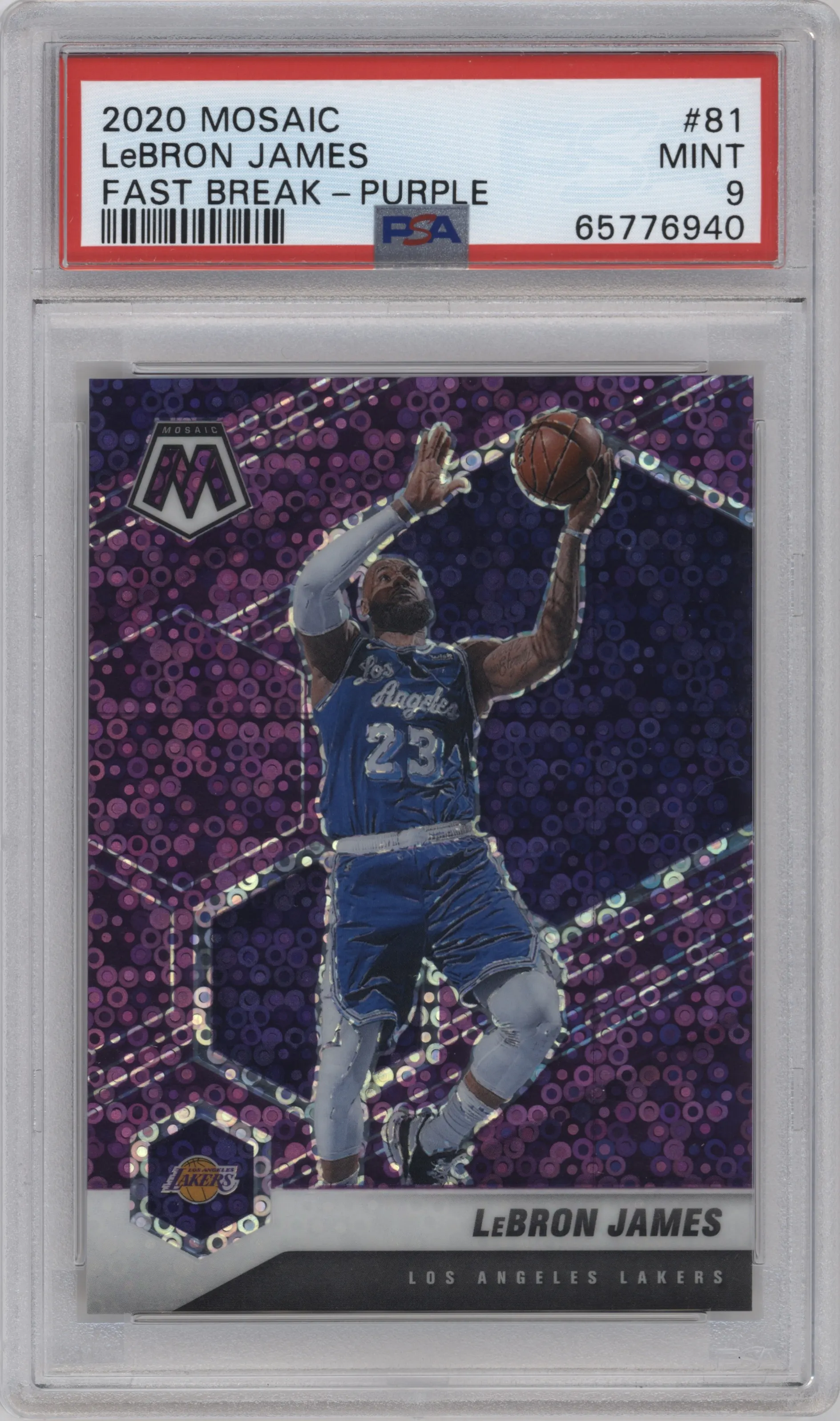 2020 Panini Mosaic LeBron James Fast Break Purple #81 PSA 9