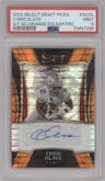 Chris Olave from the 2022 Panini Select Draft Picks set featuring a Orange Pulsar parallel graded by PSA and given an overall grade of 9.