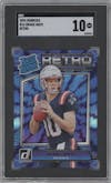 Drake Maye from the 2024 Donruss set graded by SGC and given an overall grade of 10.