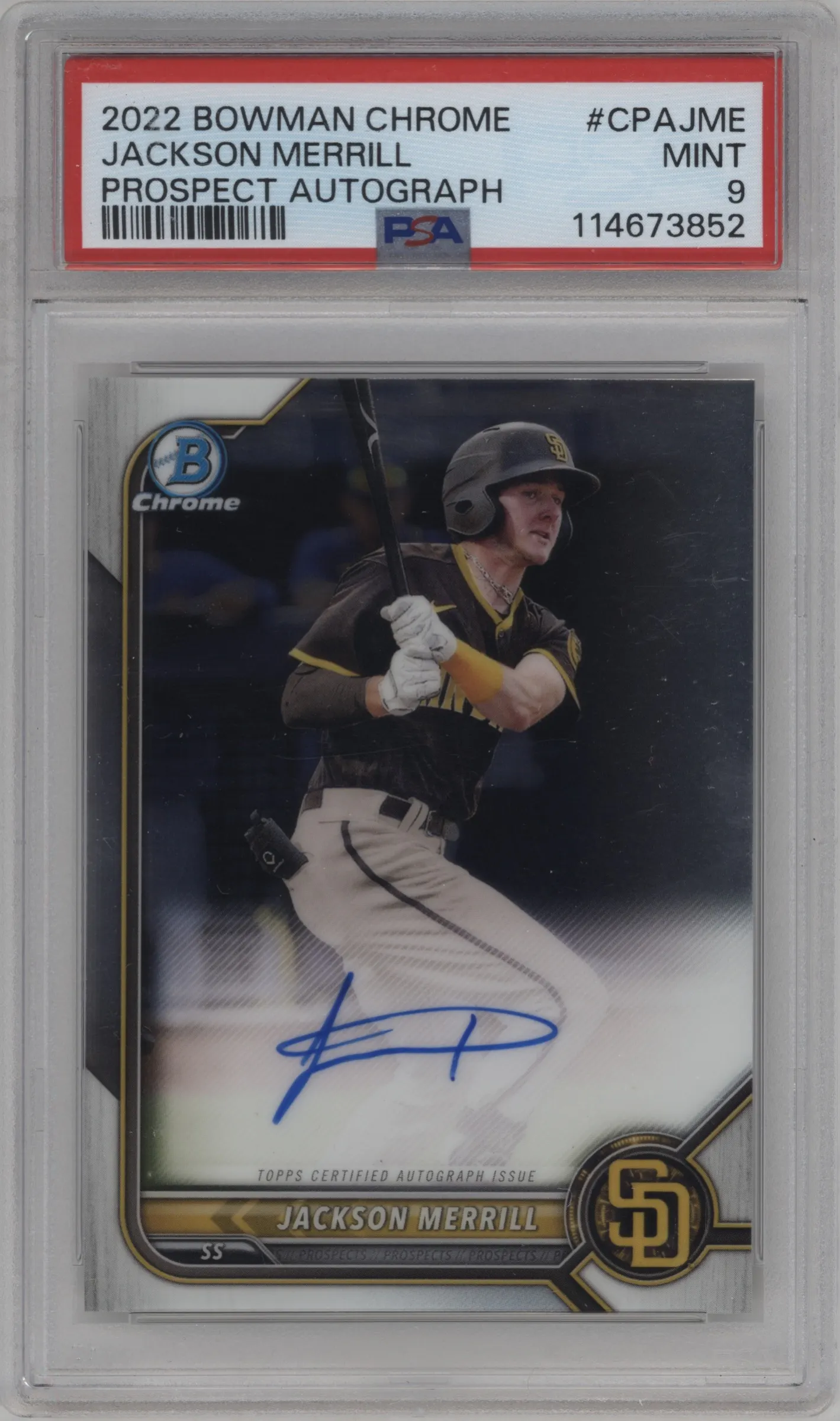 2022 Bowman Chrome Pros.Auto Jackson Merrill #CPA-JME PSA 9