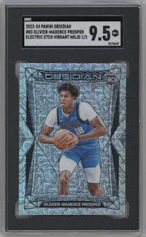 Olivier-Maxence Prosper from the 2023-24 Panini Obsidian set featuring a Electric Etch Vibrant Mojo parallel graded by SGC and given an overall grade of 9.5.