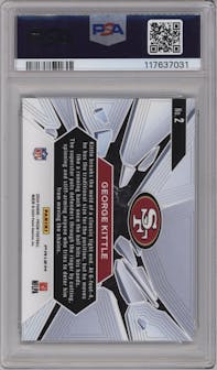 George Kittle from the 2024 Panini Prizm set featuring a Green Ice parallel graded by PSA and given an overall grade of 10.