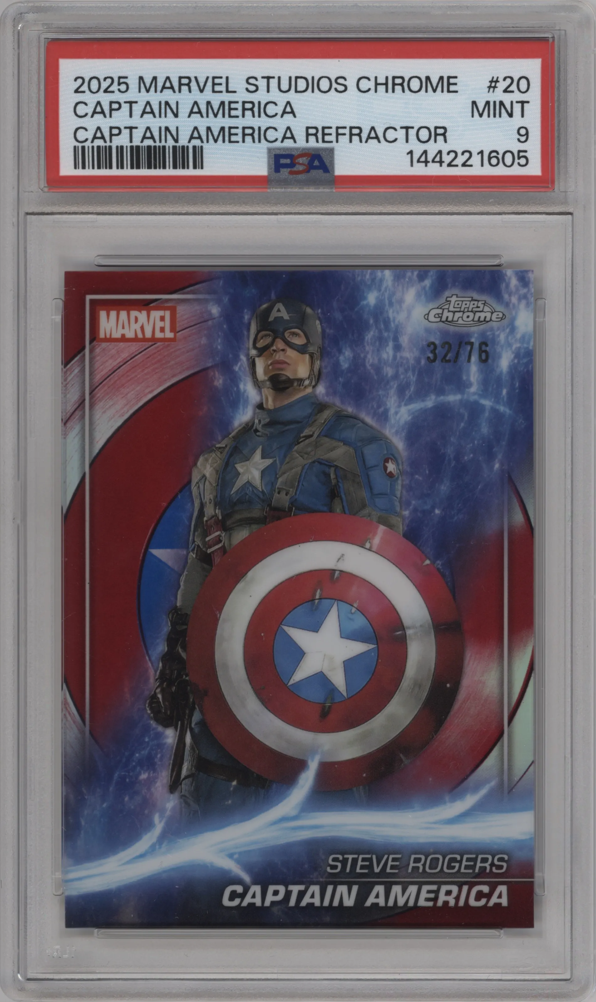 2025 Topps Chrome Marvel Studios Captain America Captain America Refractor #20 PSA 9