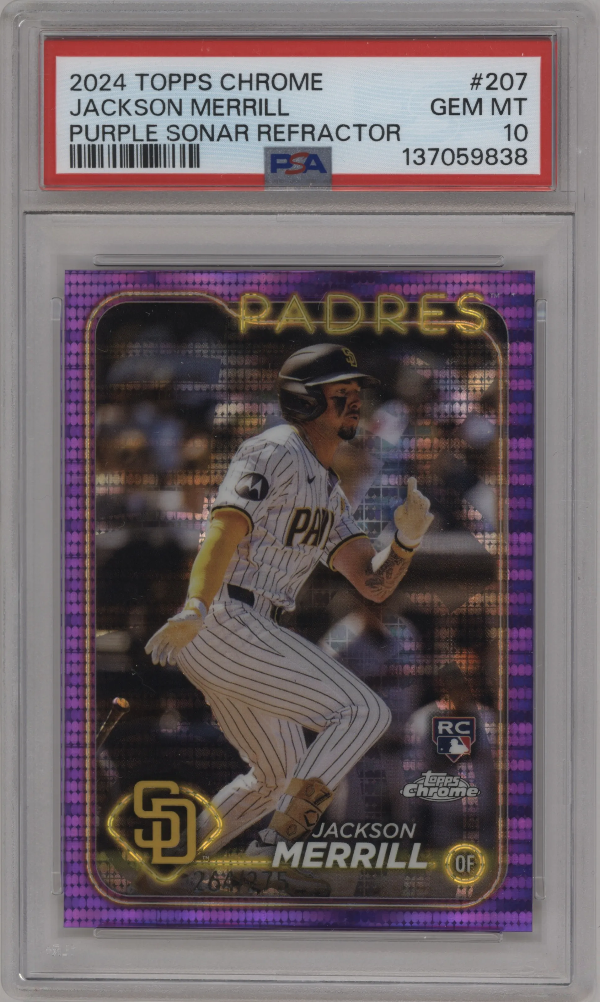 2024 Topps Chrome Jackson Merrill Purple Sonar Refractor #207 PSA 10