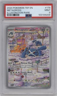 Metagross from the 2024 Pokemon SV set graded by PSA and given an overall grade of 9.