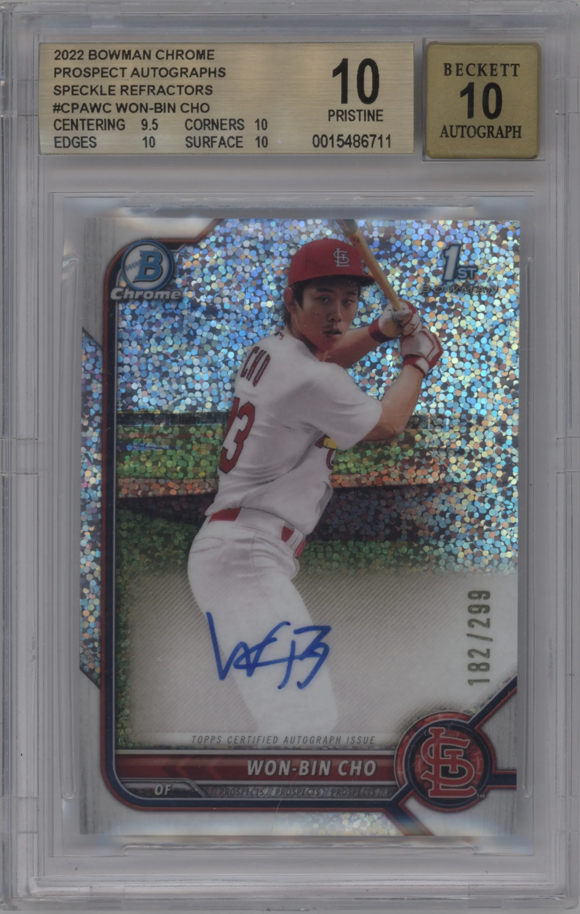 2022 Bowman Chrome Pros.Auto Won-Bin Cho Speckle Refractor BGS 10