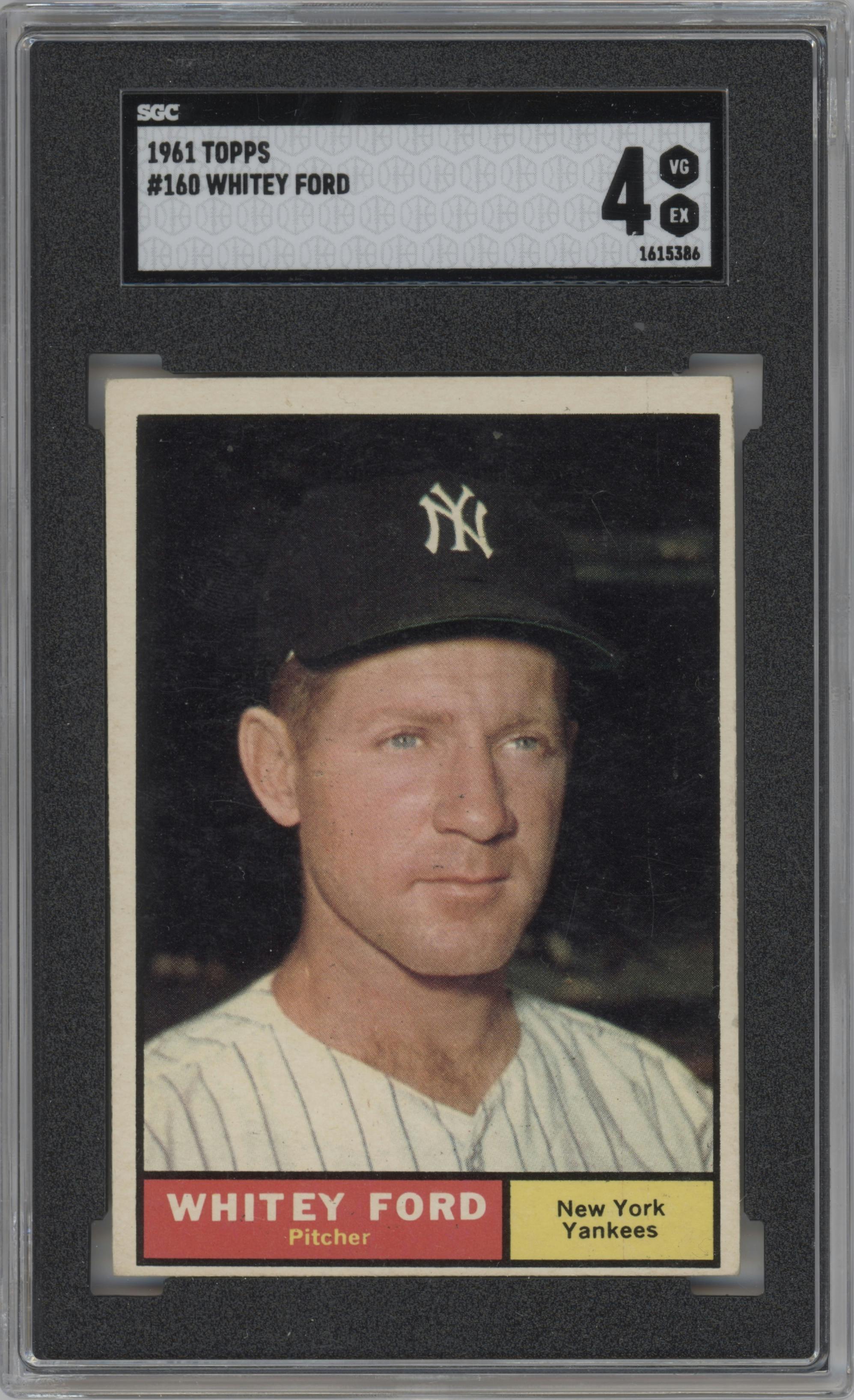 Whitey Ford from the 1961 Topps set graded by SGC and given an overall grade of 4.