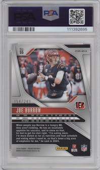 Joe Burrow from the 2024 Panini Prizm set featuring a Orange Prizm parallel graded by PSA and given an overall grade of 9.
