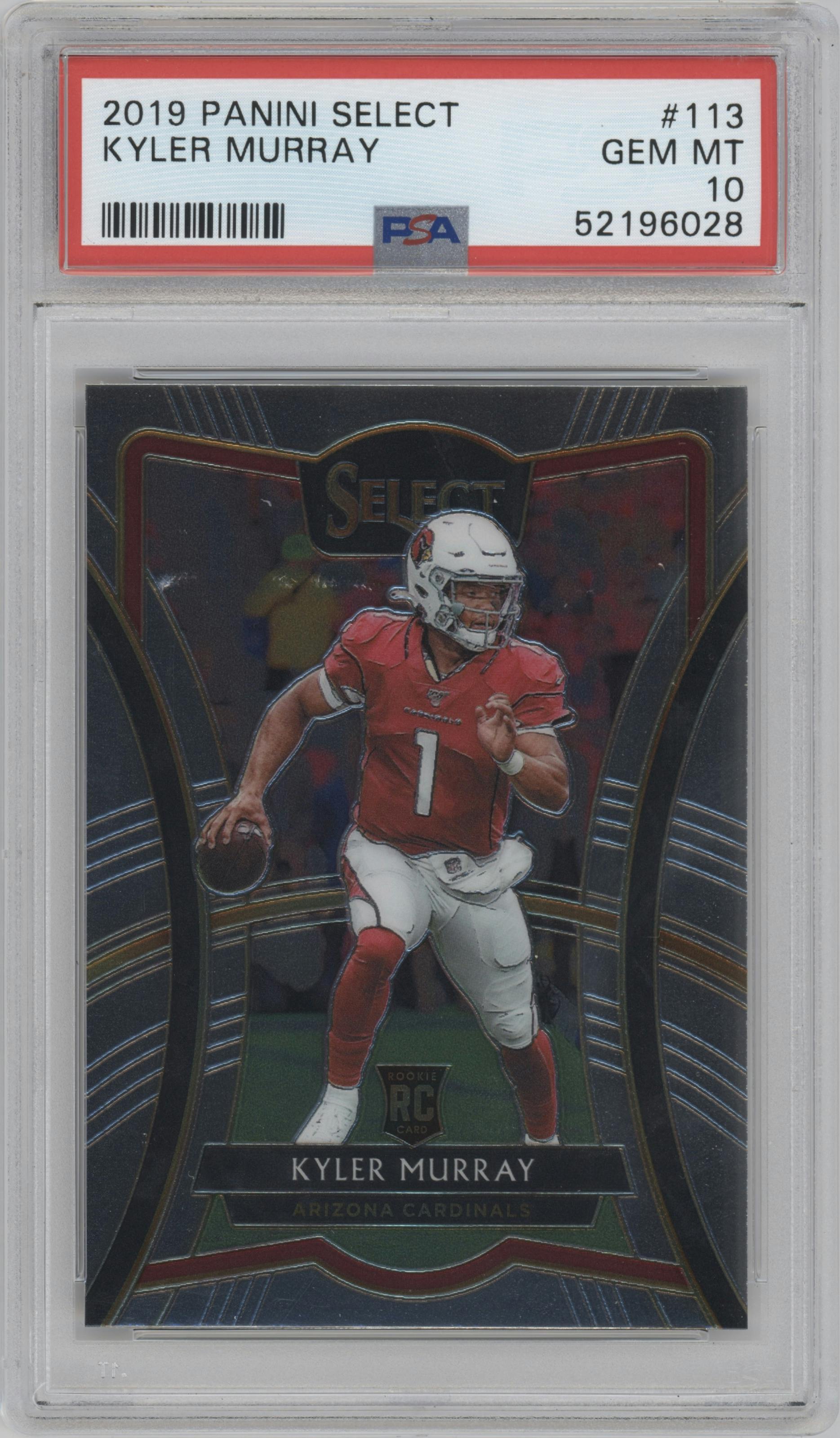 Kyler Murray from the 2019 Panini Select  set graded by PSA and given an overall grade of 10.