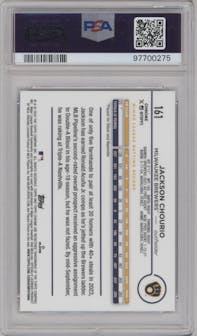 Jackson Chourio from the 2024 Topps Chrome set featuring a X-Fractor parallel graded by PSA and given an overall grade of 9.